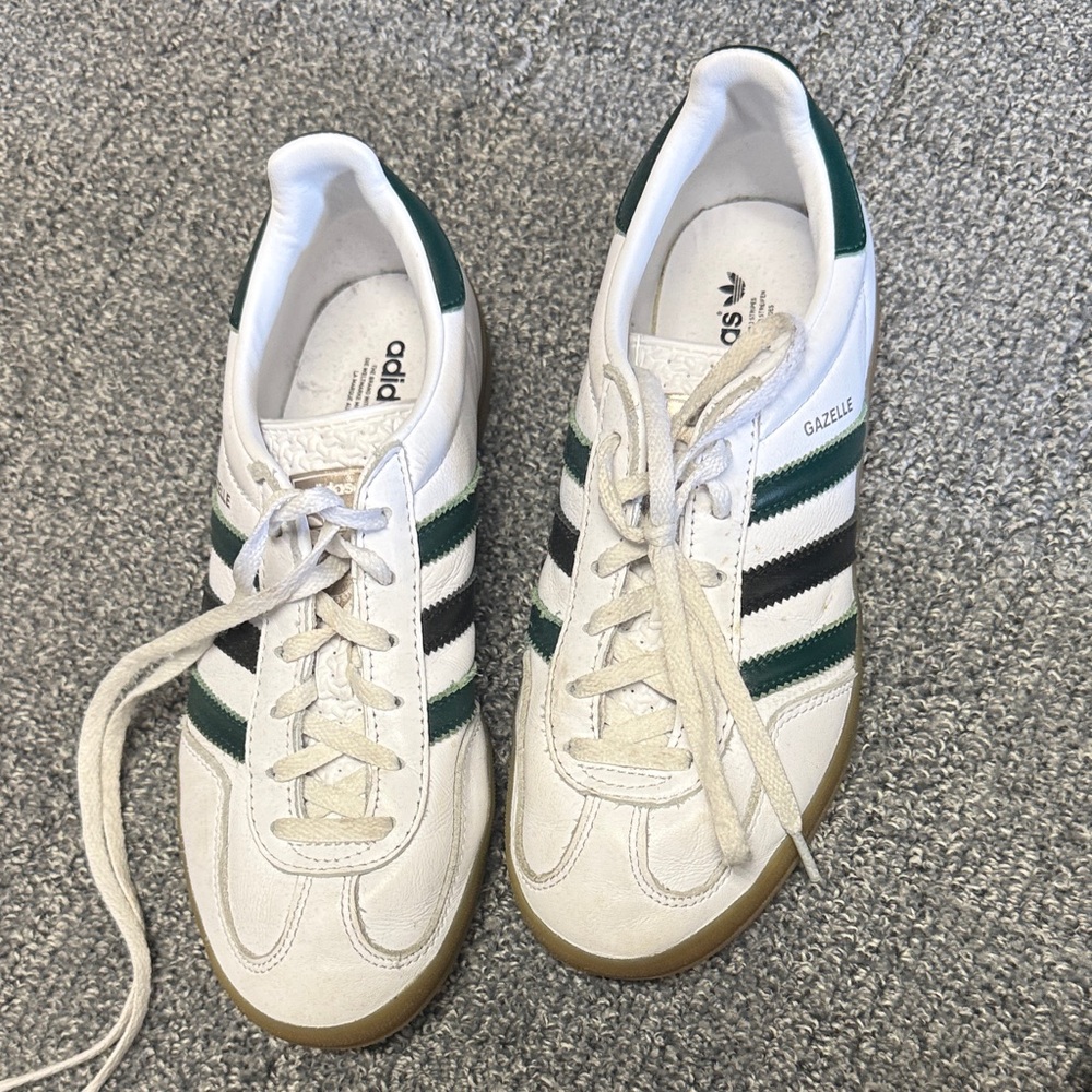 adidas White Sneakers with Green and Black Stripes